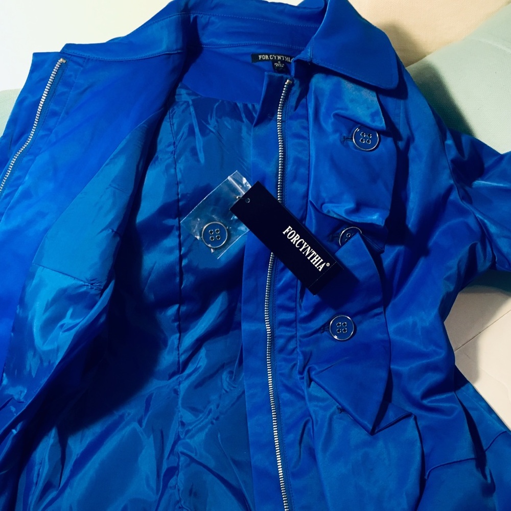 FOR CYNTHIA Blue Ruffle Rain Jacket - Small - Picture 8 of 8